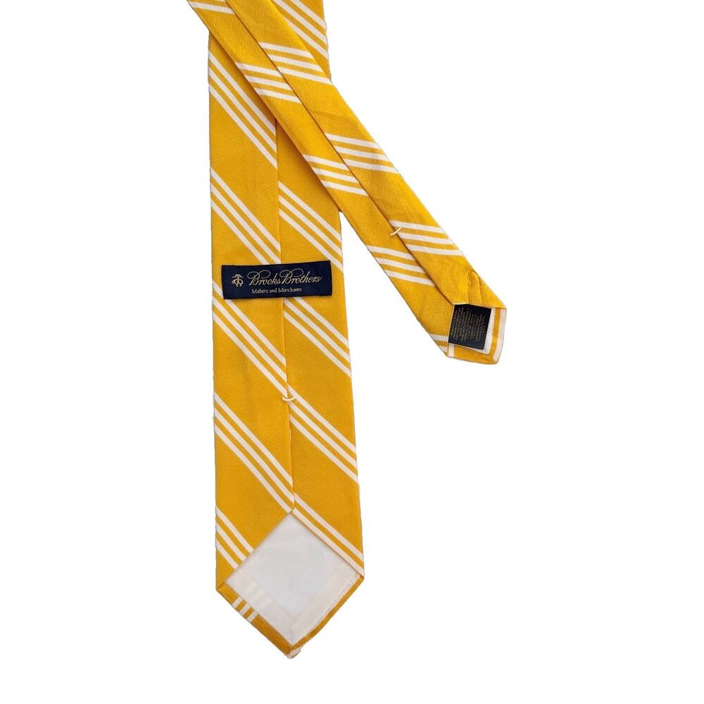 Brooks Brothers Silk Yellow Repp Diagonal Striped Men's Tie 3 x 57 Classic EUC